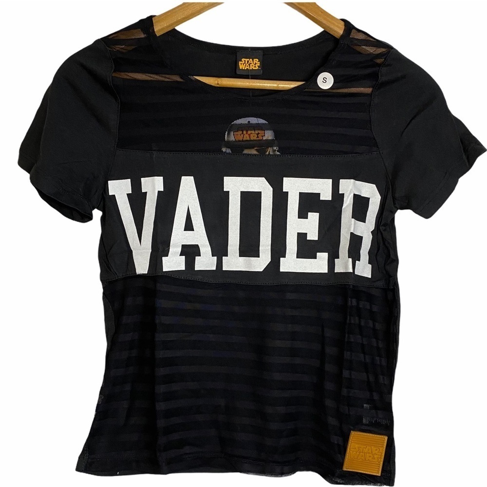 Star Wars Darth Vader Black Cotton Mesh Horizontal Stripes T-Shirt Small S